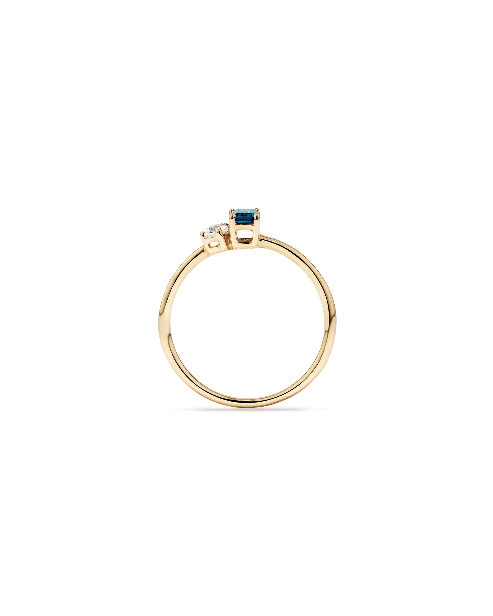 Pear-Cut White Sapphire and Emerald-Cut London Blue Topaz Toi Et Moi Ring in 10kt Yellow Gold