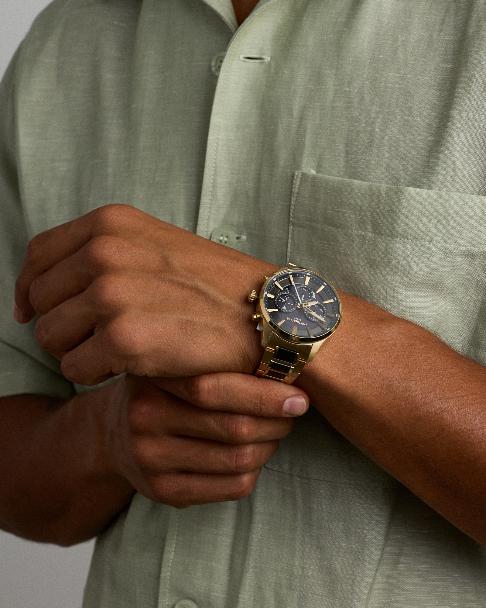 Solar Powered Men's Watch with Gold and Black Tone in Stainless Steel