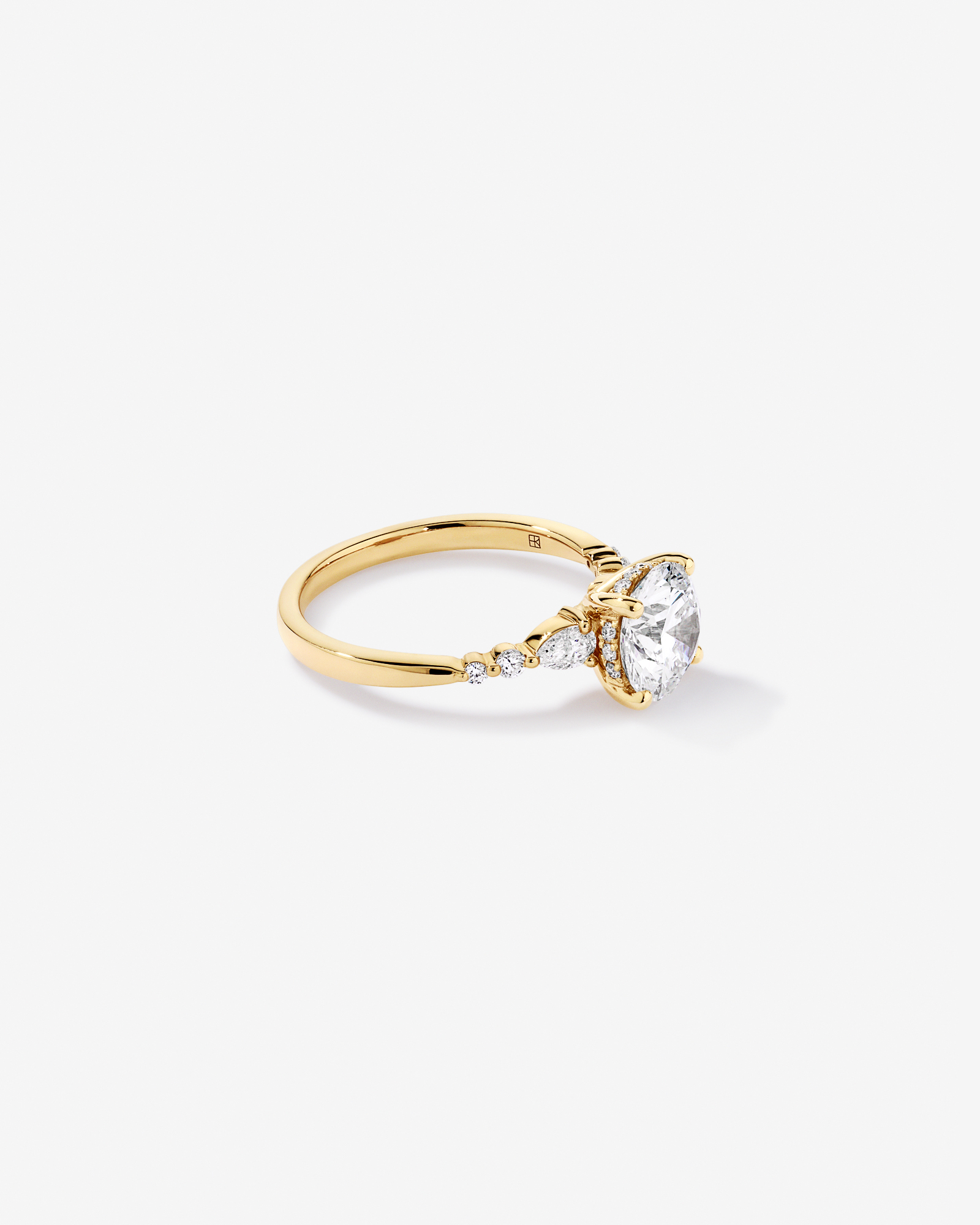 2.28 Carat TW Round Brilliant and Pear Laboratory-Grown Diamond Side Accent Ring 14kt Yellow Gold