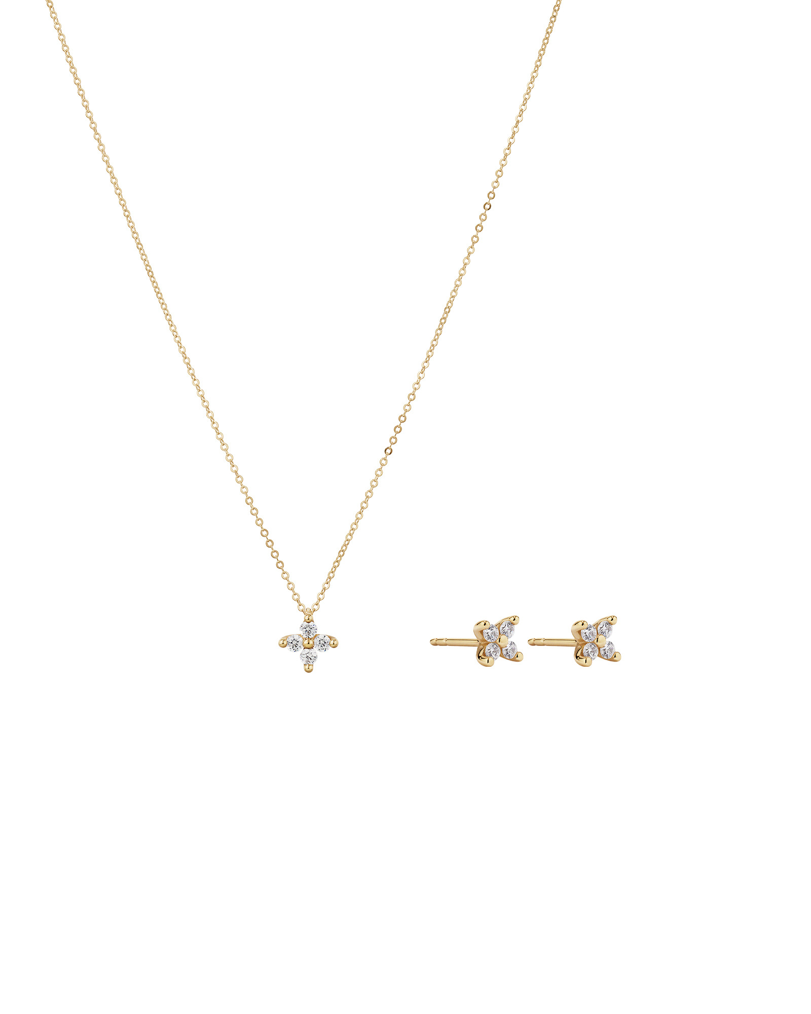 Flower Necklace and Stud Earrings Gift Set with Cubic Zirconia in 10kt Yellow Gold