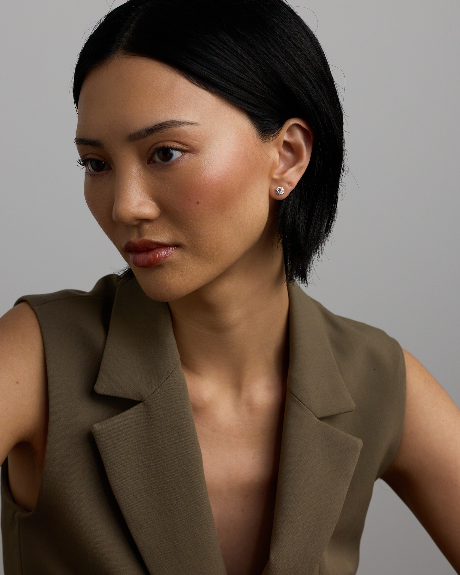 Carat TW Laboratory-Grown Diamond Solitaire Stud Earrings in 14kt White Gold