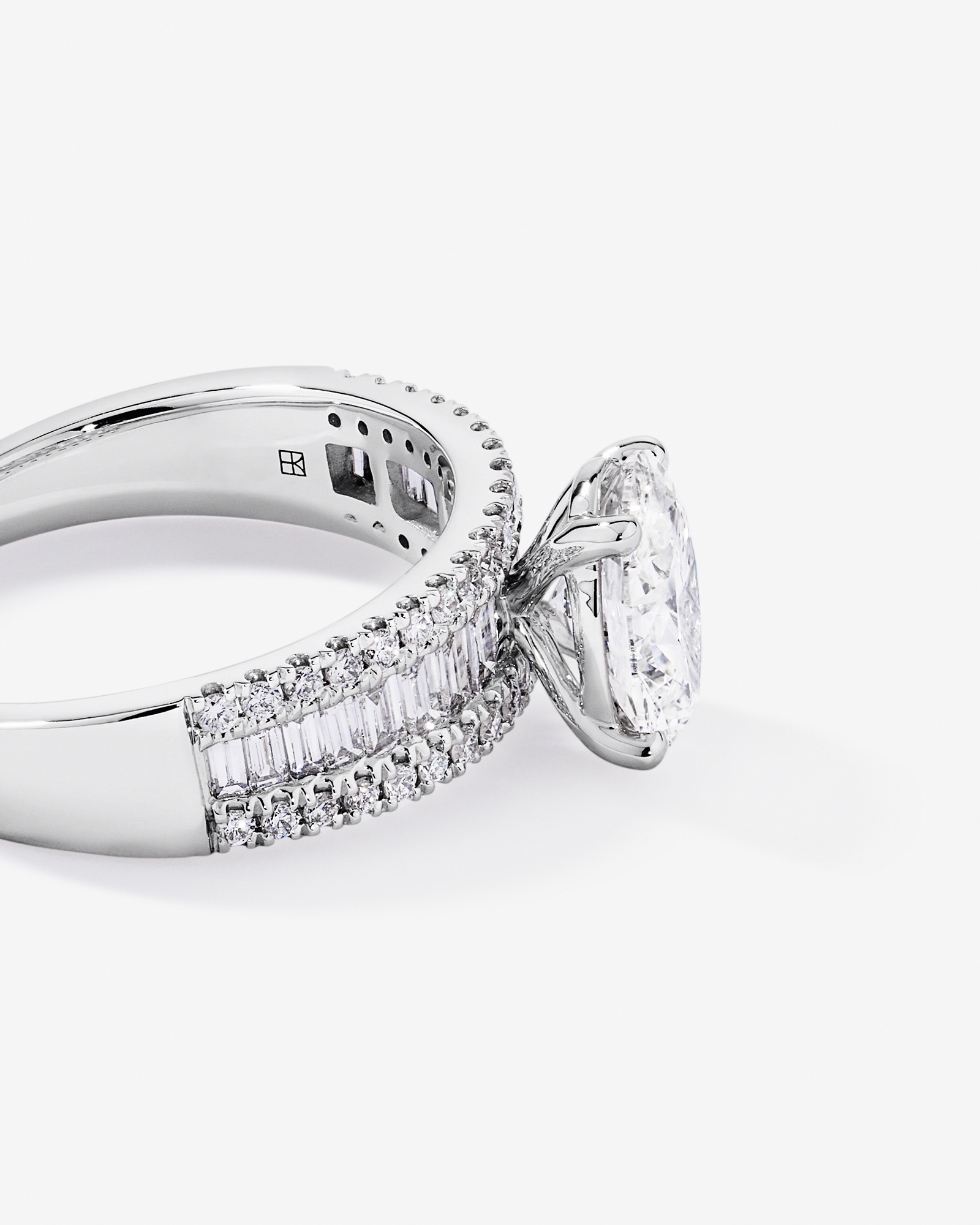 2.21 Carat TW Oval and Baguette Laboratory-Grown Side Accent Diamond Ring 14kt White Gold