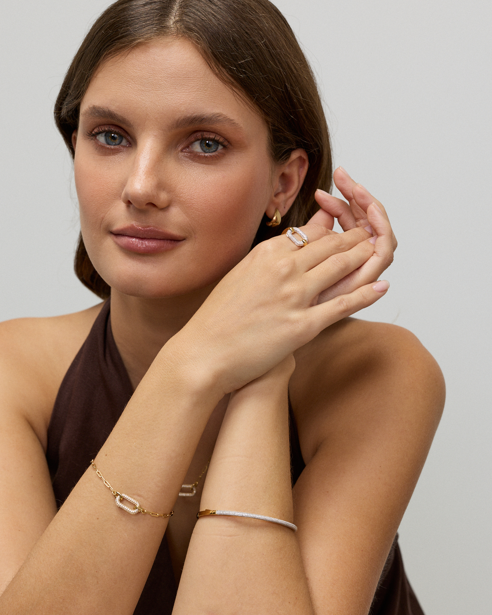 Anneau Luxe Links avec zirconie cubique en Vermeil 18 kt