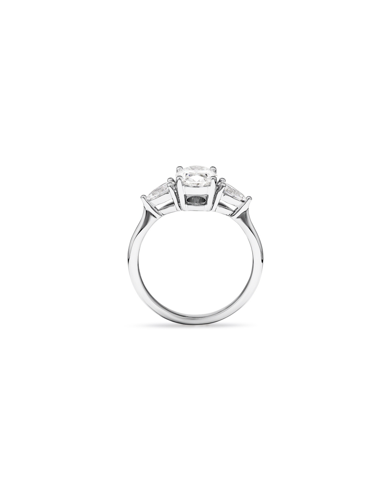 Bague de fiançailles ovale trois pierres TW 1,65 carat et diamant en forme poire, cultivée laboratoire, or blanc 14 carats