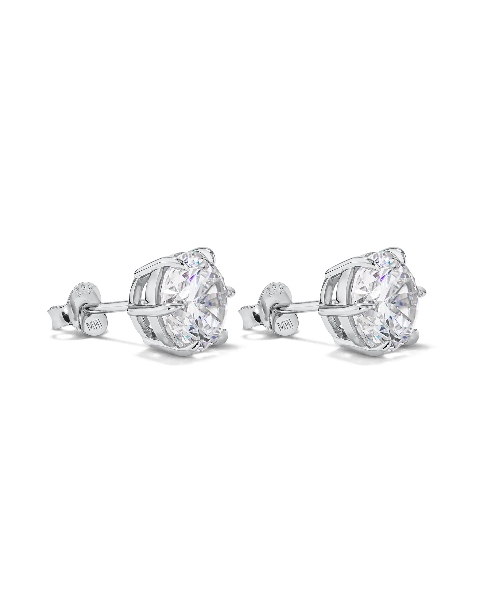 Boucles d'Oreilles Clous en Zircon Cubique Rond Brillant de 9,5 mm en Argent Sterling