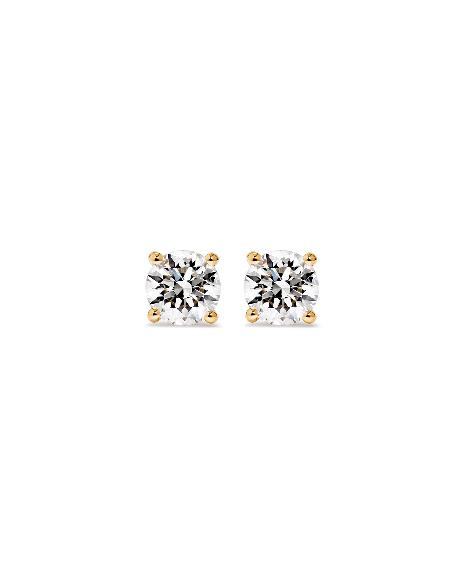 Boucles d’oreilles solitaires en diamant cultivées en laboratoire TW de 1,00 carat en or jaune 14 carats