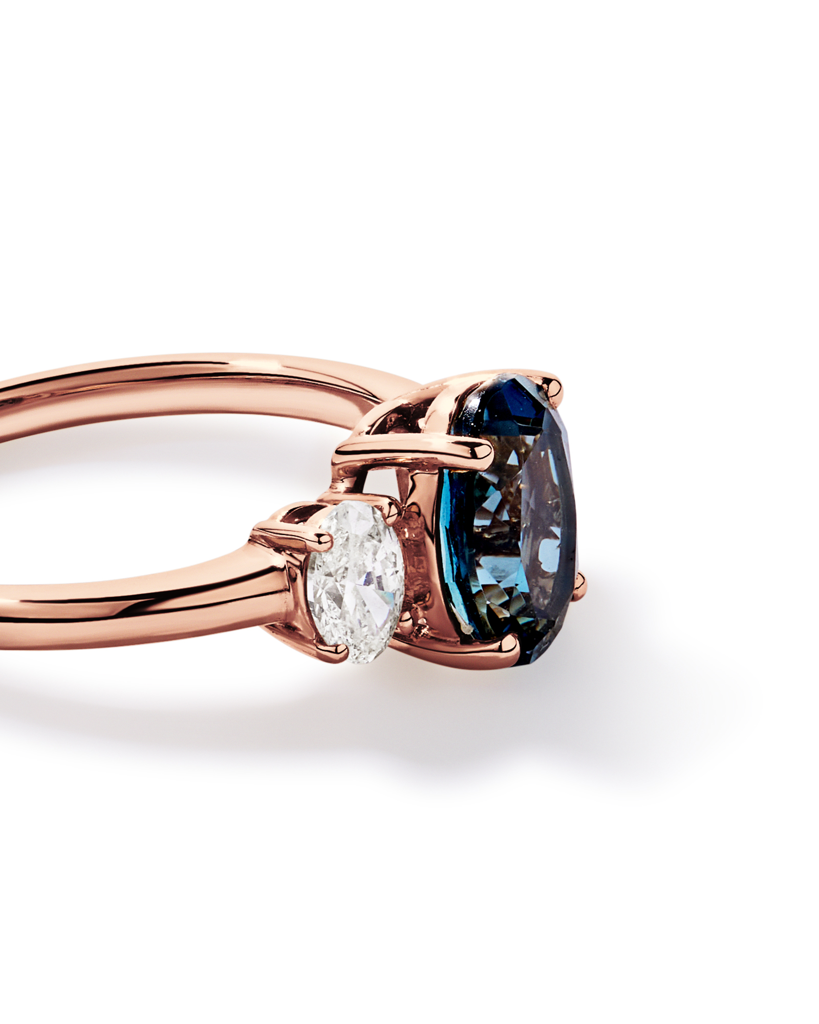 London Blue Topaz Ring with .46 Carat TW Diamonds 14kt Rose Gold