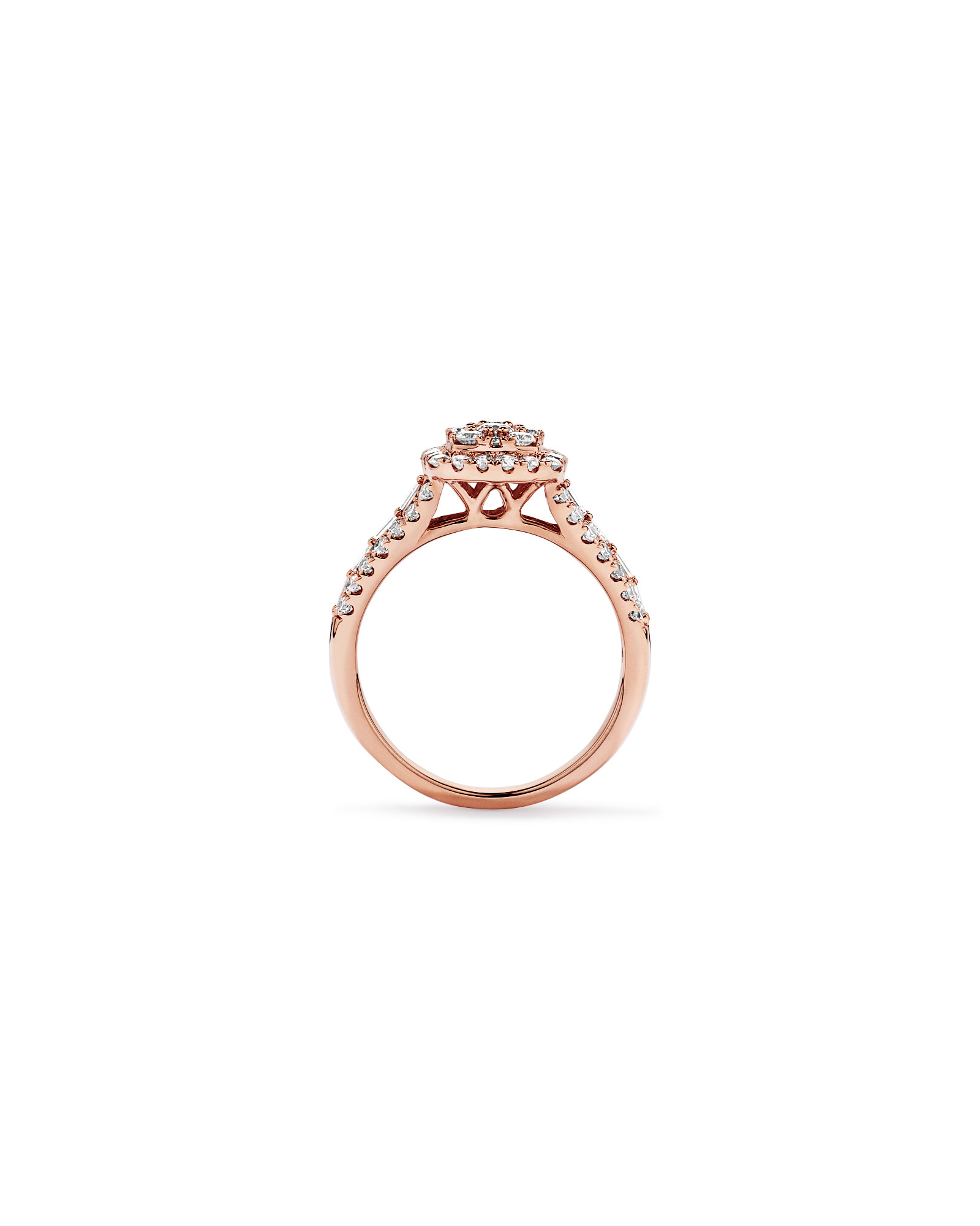 1.25 Carat TW Round Brilliant and Baguette Cluster Diamond Ring 14kt Rose Gold
