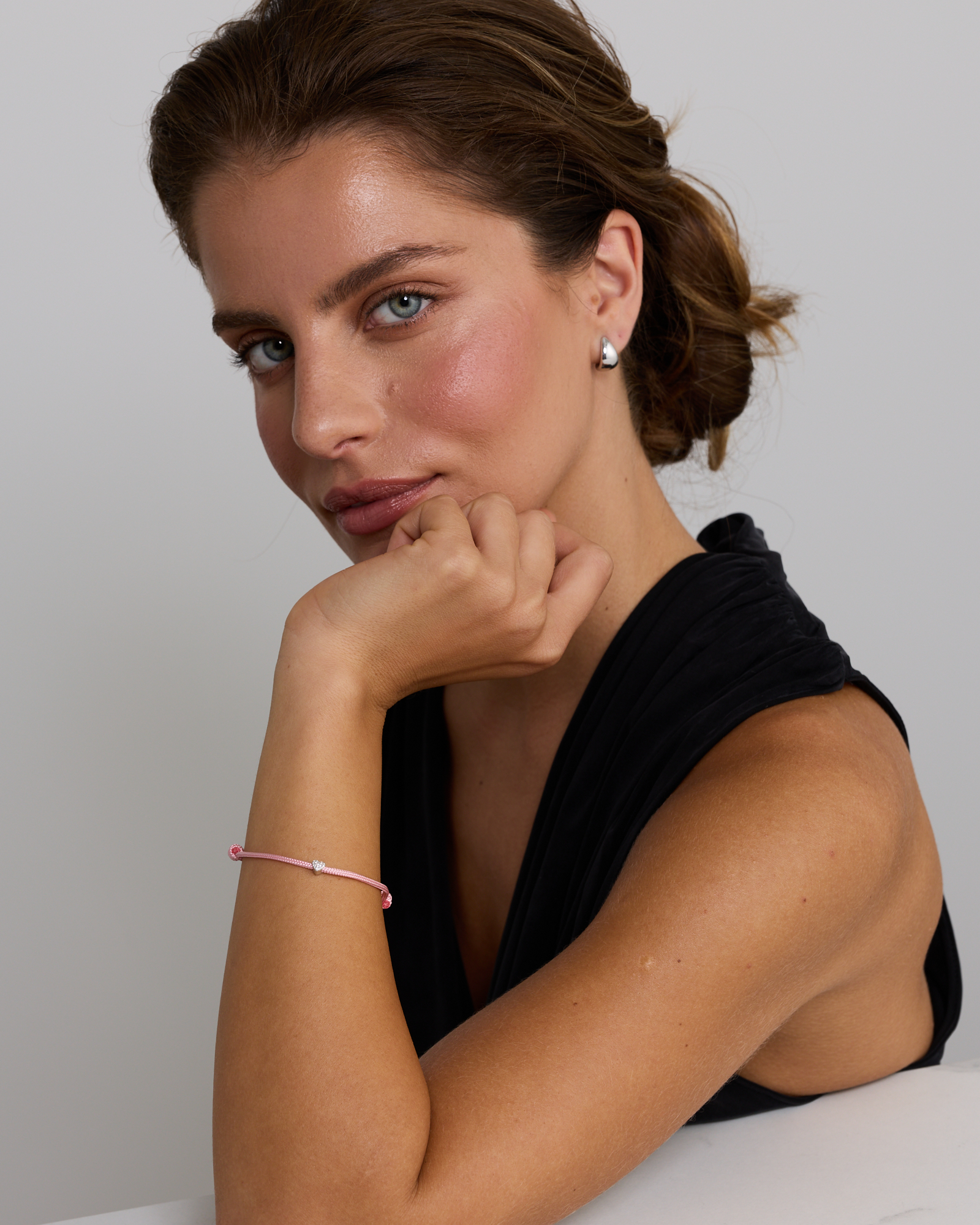Bracelet en corde de cœur en zircone cubique Pavé rose pastel