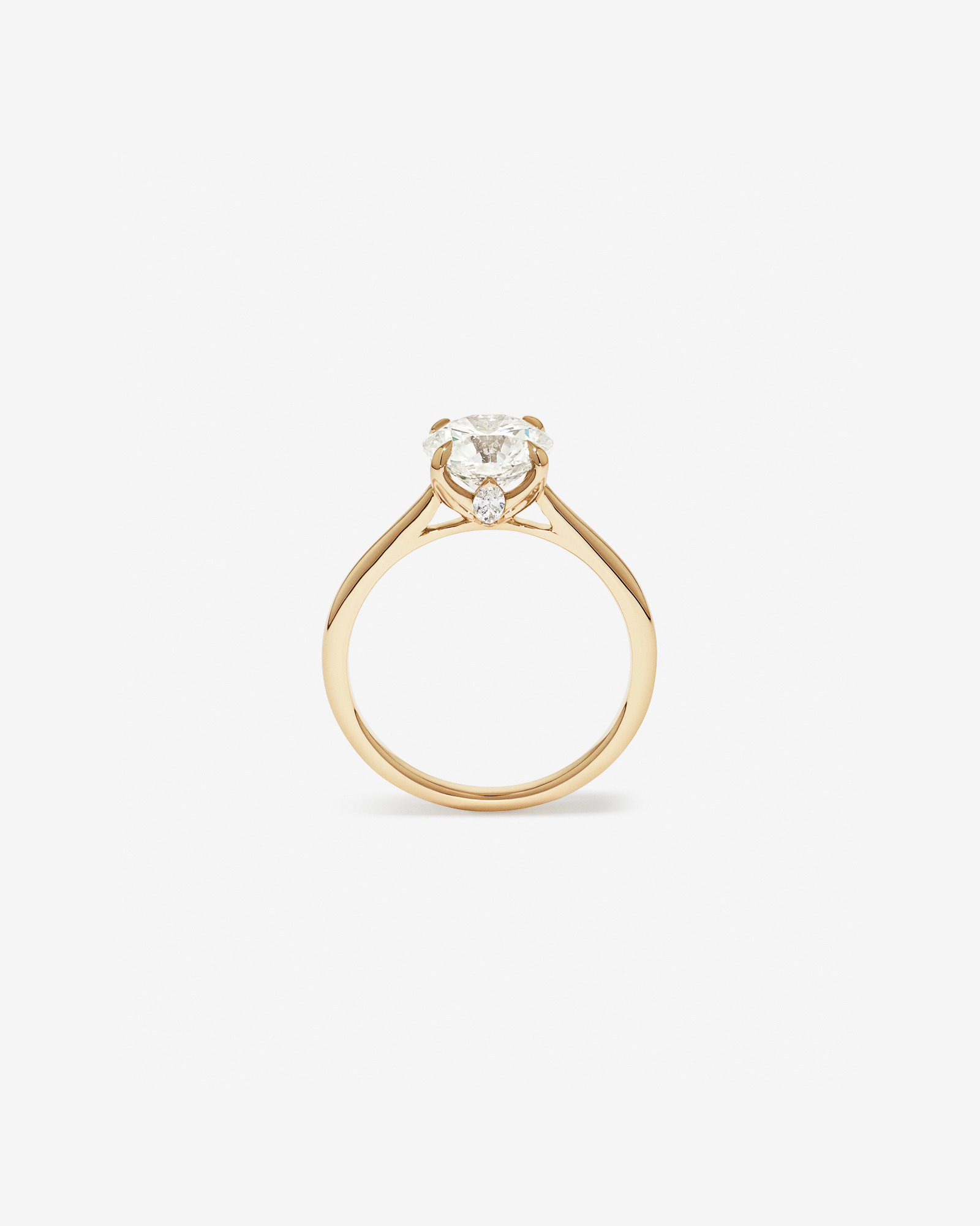 2.09 Carat TW Round Brilliant Laboratory-Grown Diamond Solitaire ring with Tulip inspired Marquise Diamonds 14kt Gold