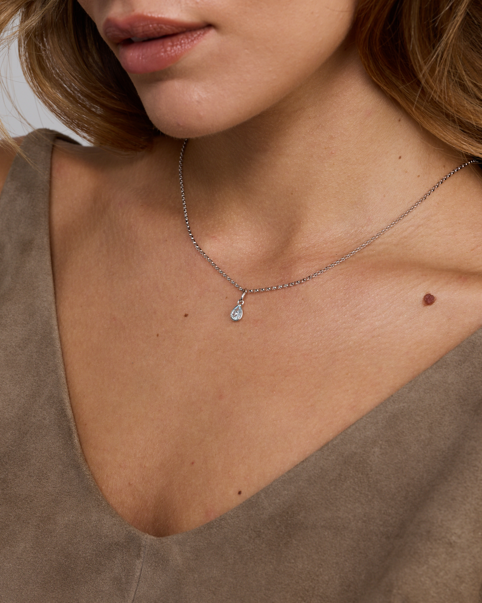Pear-Cut Aquamarine Pendant in Sterling Silver