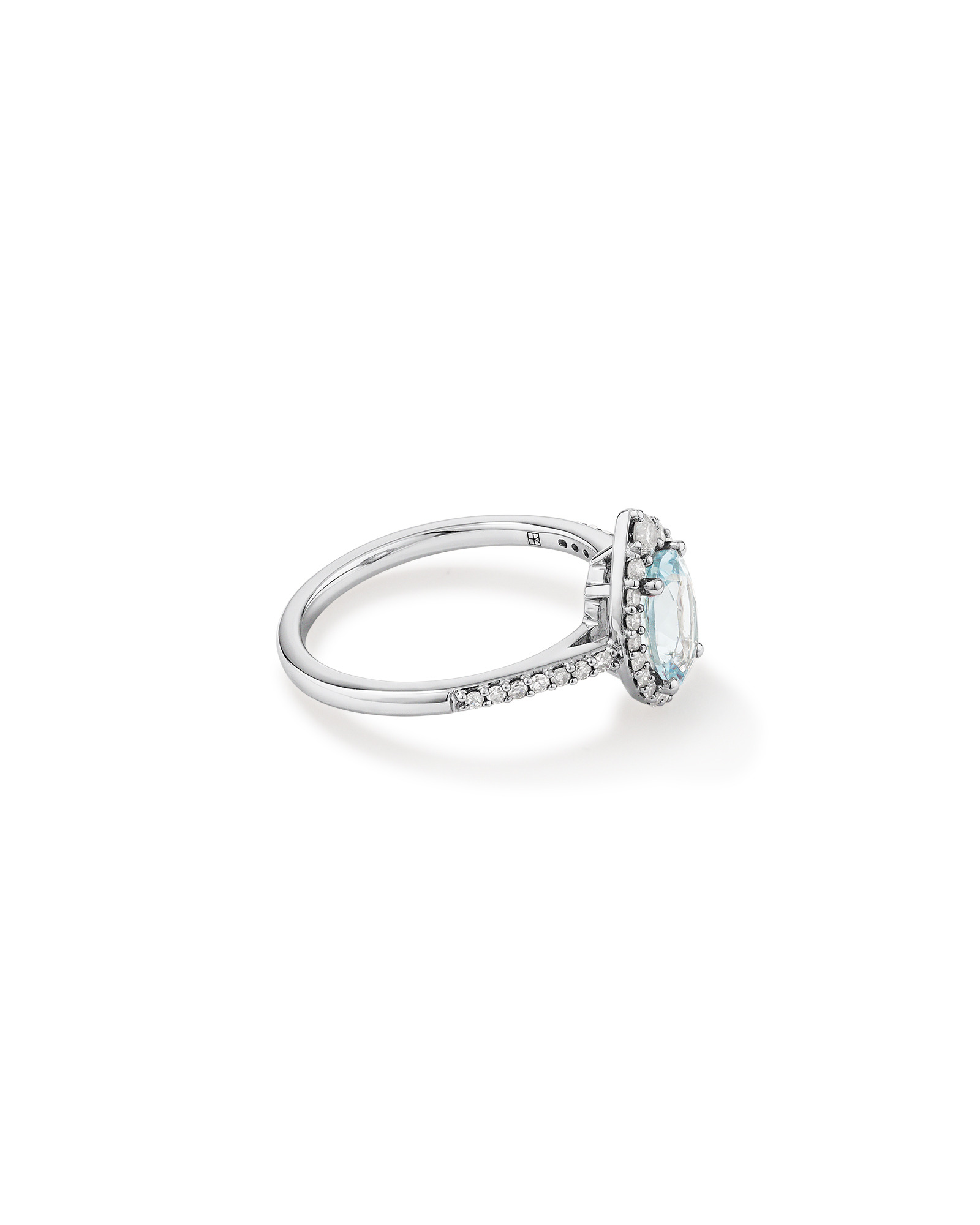 Oval Cut Blue Aquamarine Gemstone and 0.29 Carat TW Diamond Halo Ring in 10kt White Gold
