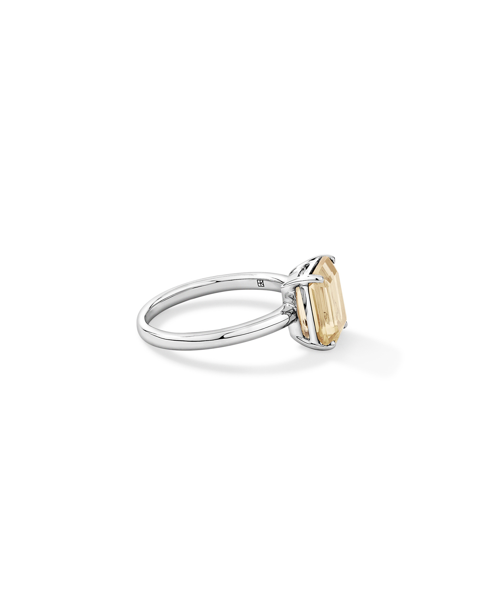 Emerald Cut Soft Champagne Citrine Solitaire Ring Sterling Silver