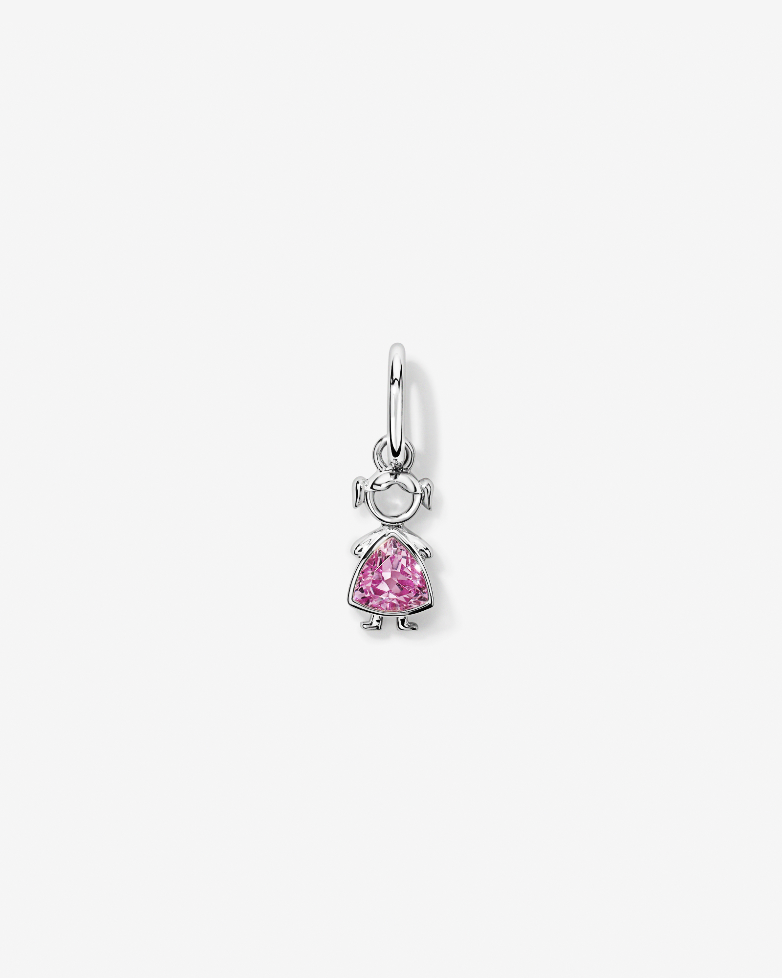 Created Pink Sapphire Girl Pendant in Sterling Silver