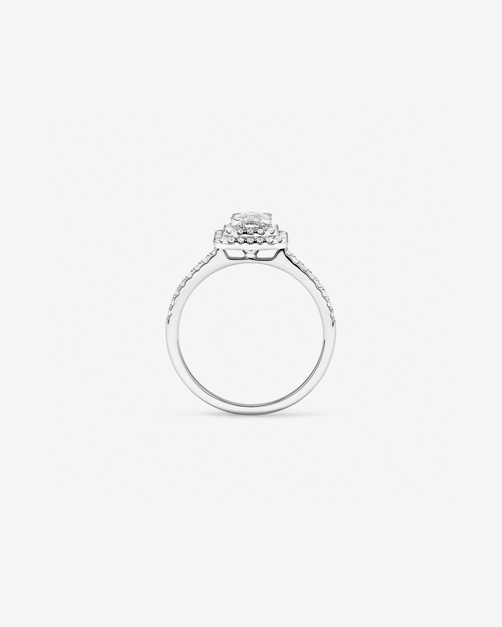 0.50 Carat TW Pie Cut Diamond Double Halo Engagement Ring in 14kt White Gold