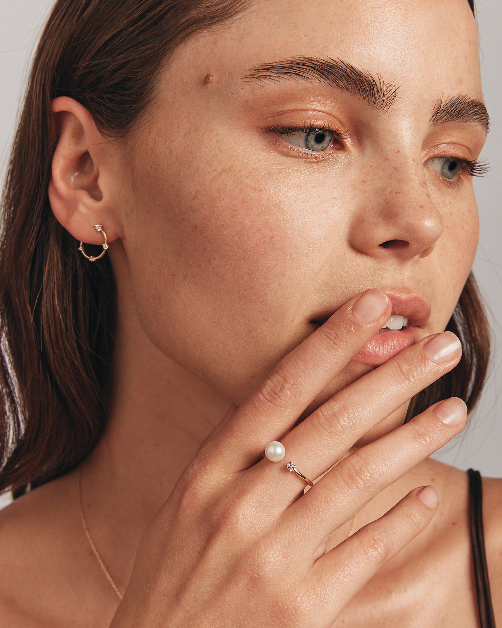 Bague ouverte en perles de culture d'eau douce et diamants en or jaune 10 carats