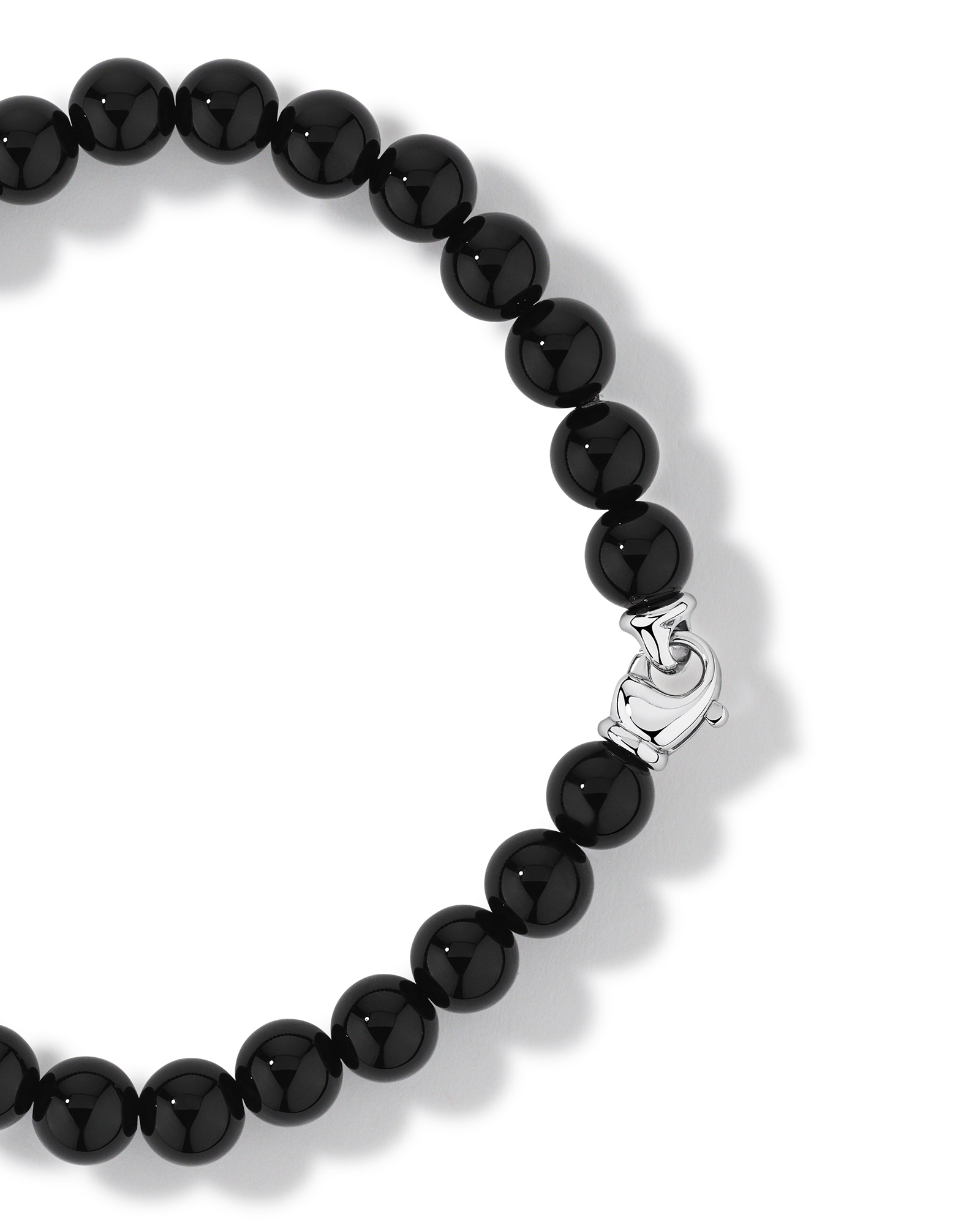 Bracelet en perles en onyx et diamants noirs pour hommes en argent sterling