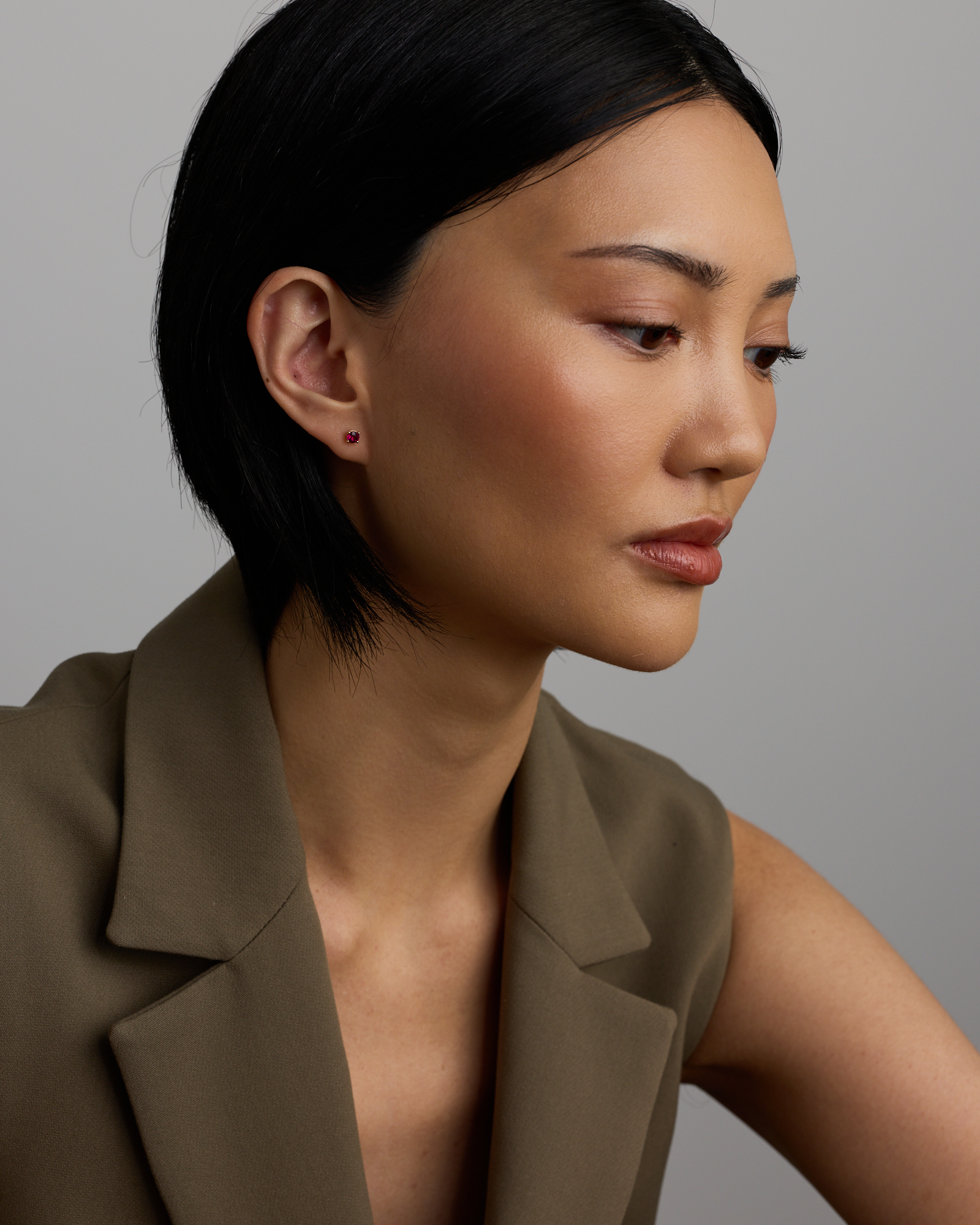 Stud Earrings with Red Created Ruby in 10kt Yellow Gold