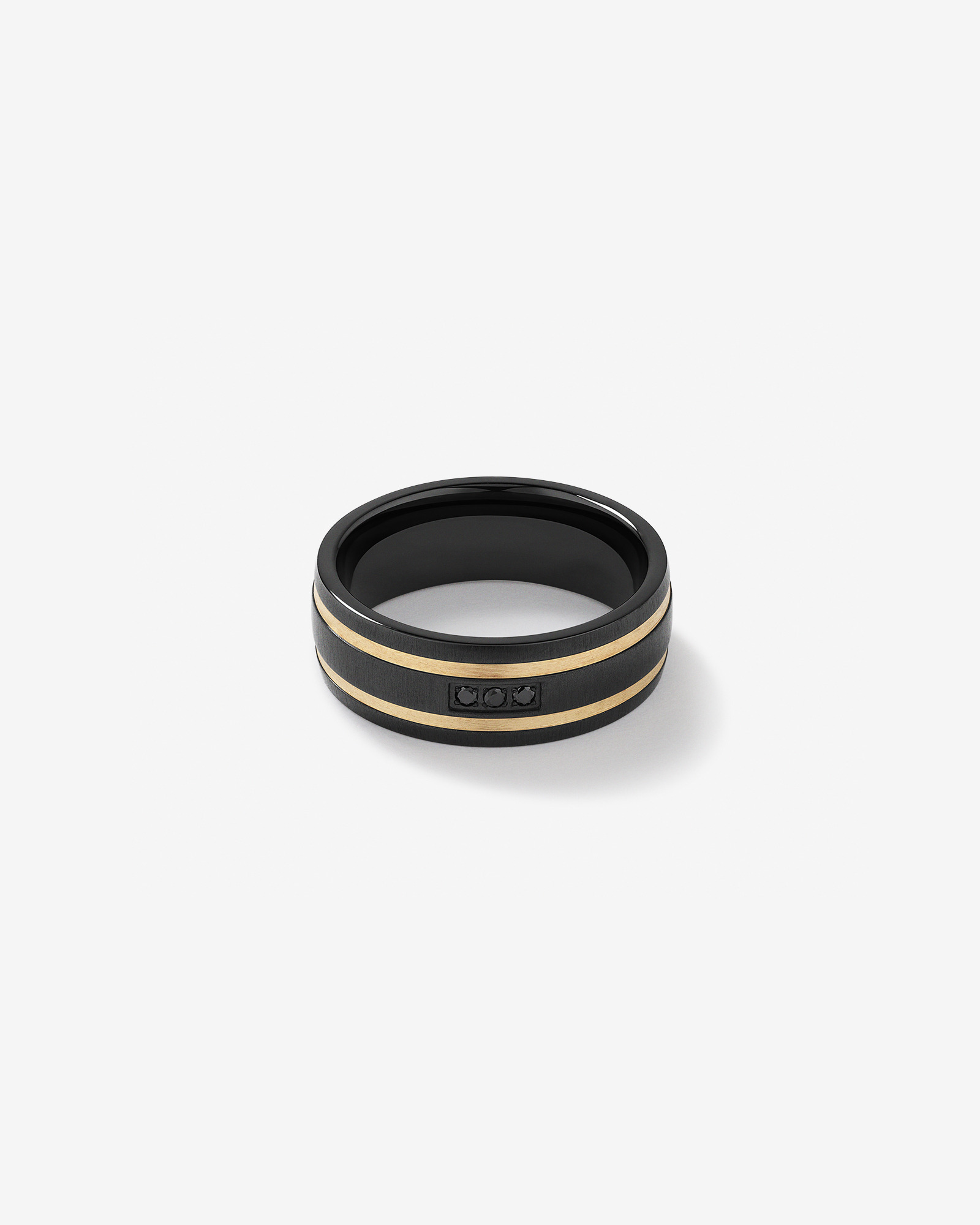 Black Diamond Ring Titanium with 10kt Yellow Gold Inlays