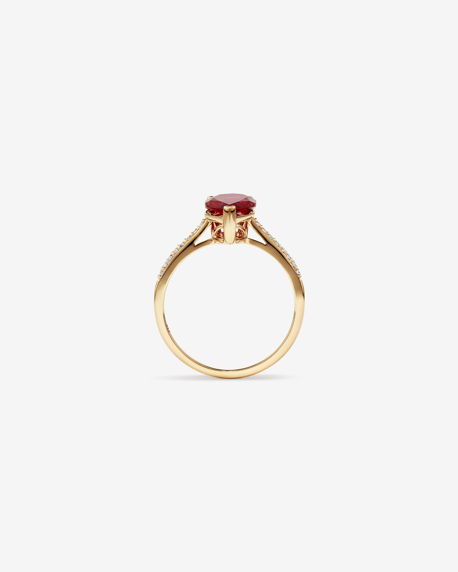 Bague Avec Pierre Précieuse Rubis Créée Rouge De Taille Poire Et Diamants En Or Jaune 10Ct