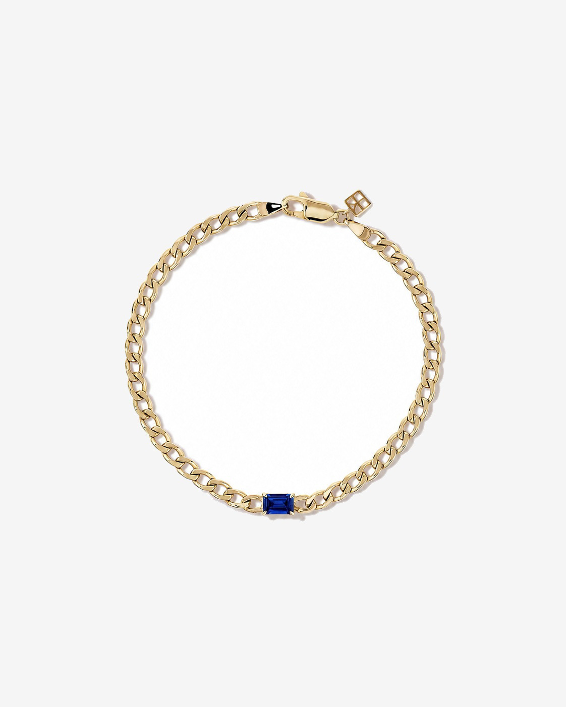 Created Sapphire Curb Link Bracelet in 10kt Yellow Gold