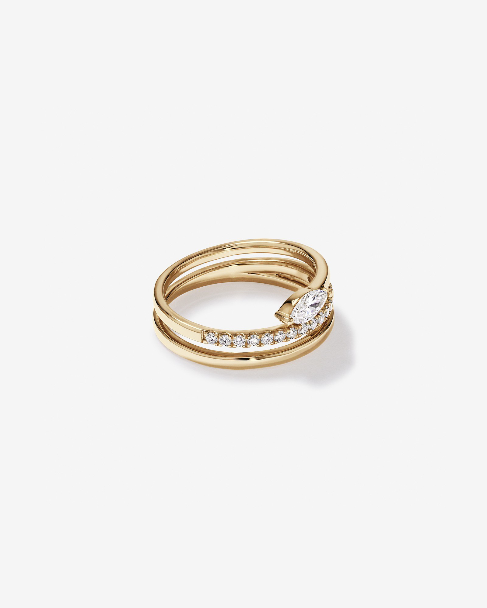 Anneau de dérivation en diamant laboratoire 0,43 carat TW Round Brilliant and Marquise Cut or jaune 10 carats