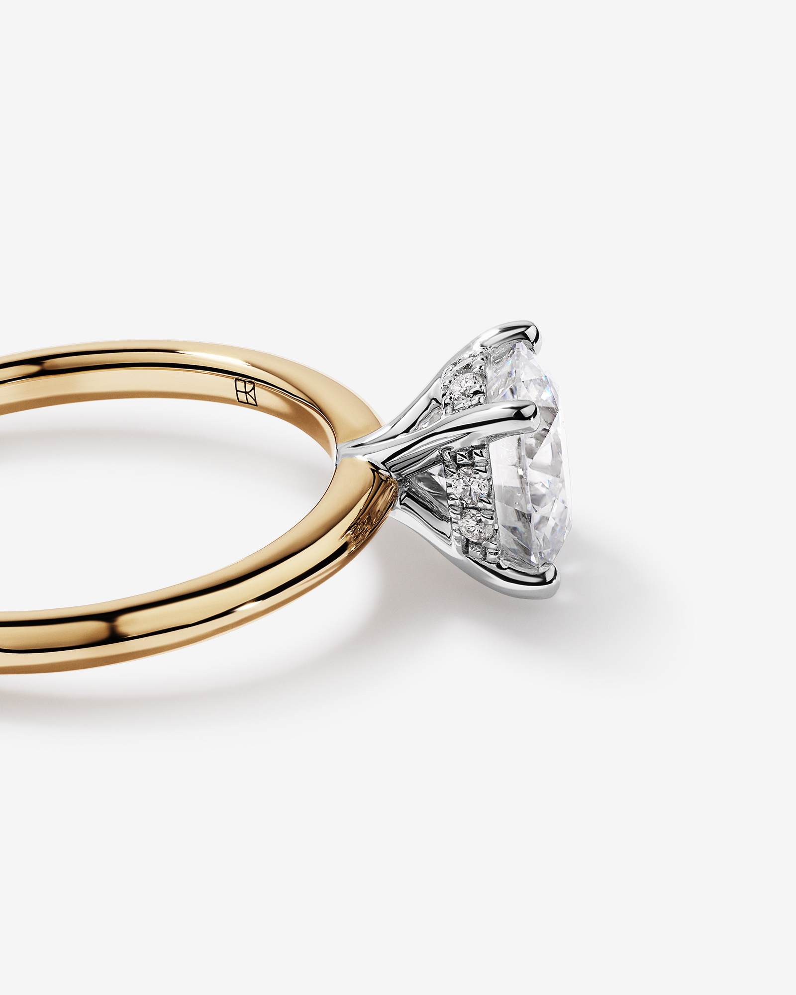 Bague de fiançailles en or jaune et blanc 14 carats, solitaire en diamant rond brillant de 1,55 carat, avec halo caché