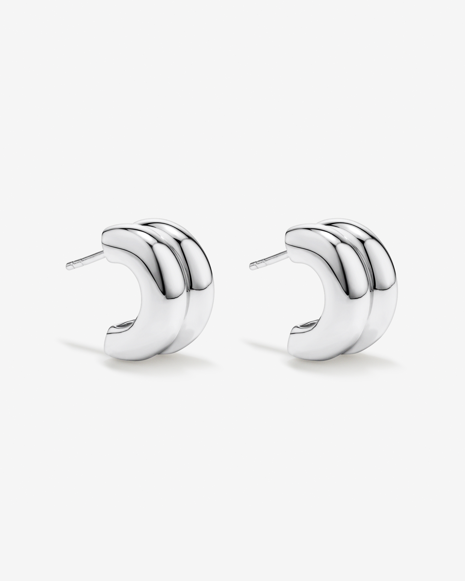 Double Half Hoop Stud Earrings in Sterling Silver