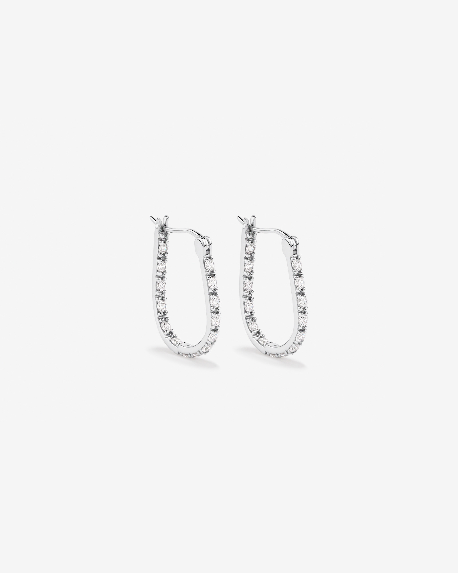 Boucles D'Oreilles Créoles En Forme De Fer À Cheval Pavées De Zircon Cubique En Argent Sterling