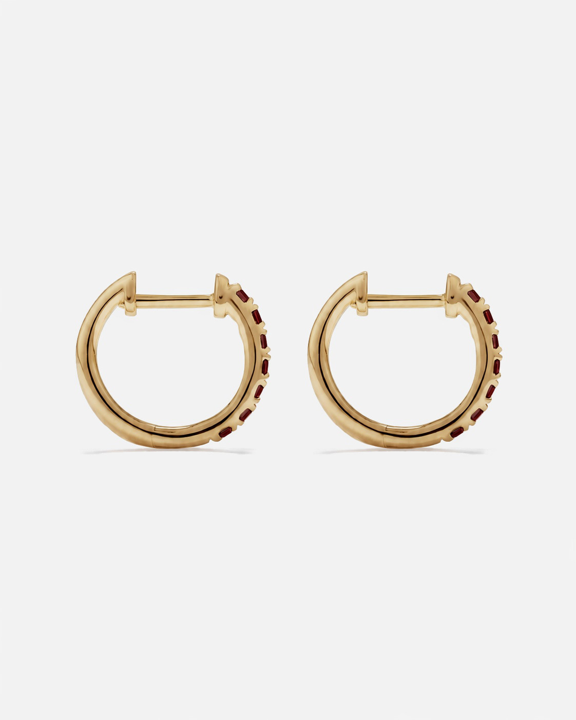 Garnet Huggie Hoop Earrings in 10kt Yellow Gold