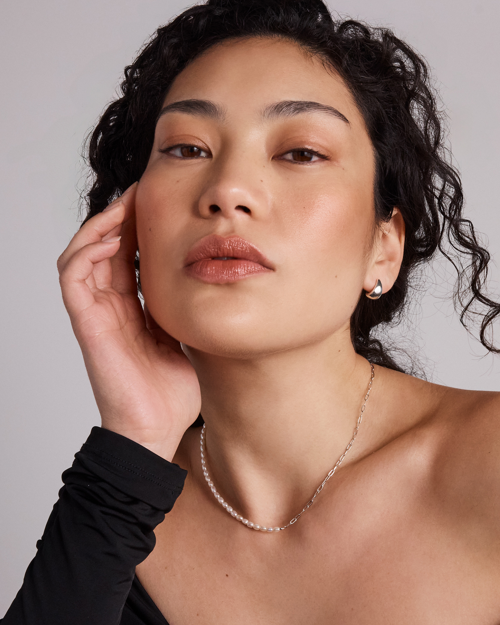 Collier En Argent Sterling Moitié Perles D’Eau Douce De Culture, Moitié Chaîne Maillons Trombone