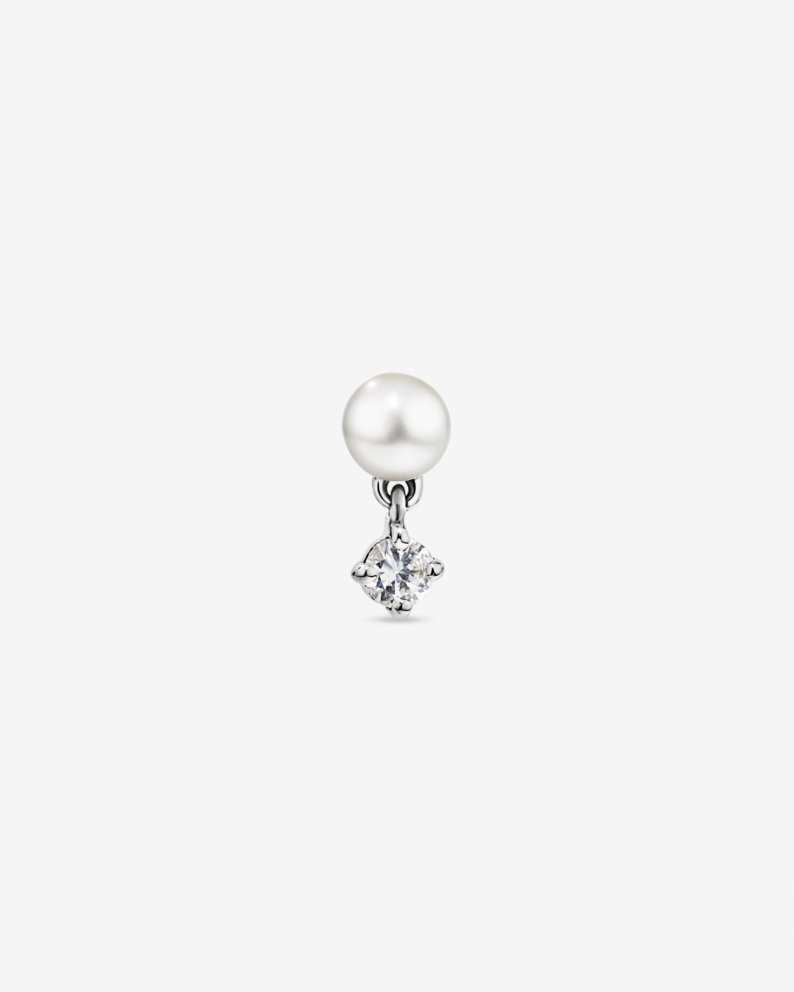 Cultured Fresh Water Pearl & White Sapphire Single Helix Earring in 10kt Gold
