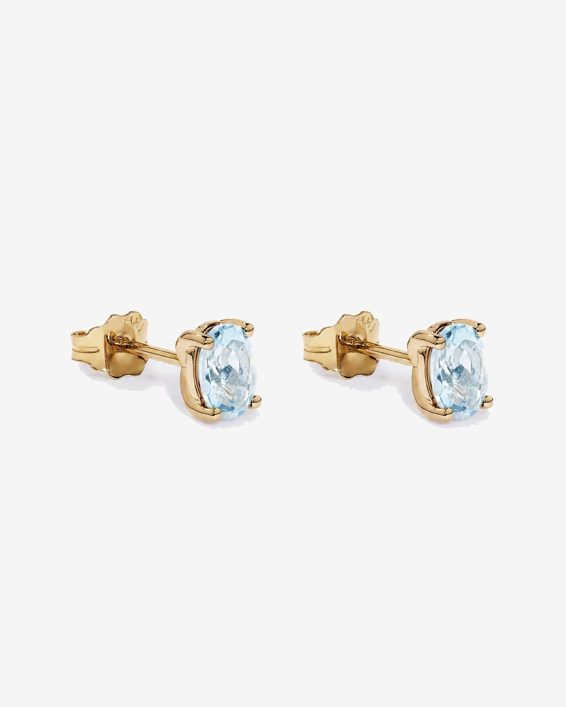 Boucles d'oreilles puces ovales Aigue-marine en or jaune 10 ct