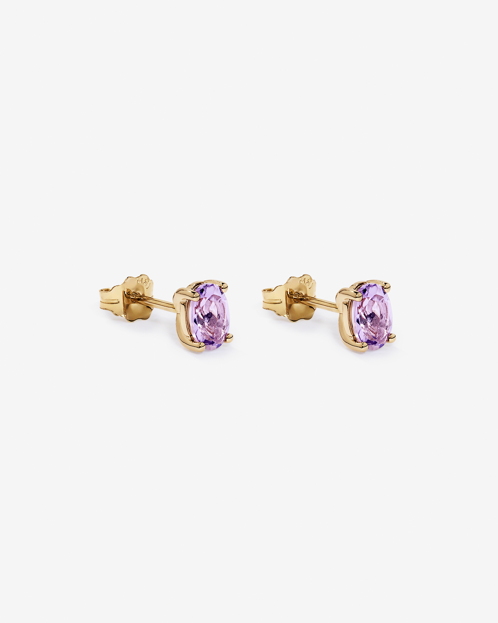 Oval Rose Amethyst Stud Earrings in 10kt Yellow Gold