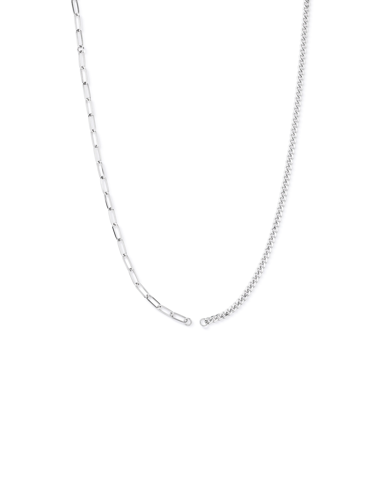 Paperclip and Curb Link Chain Necklace in Sterling Silver