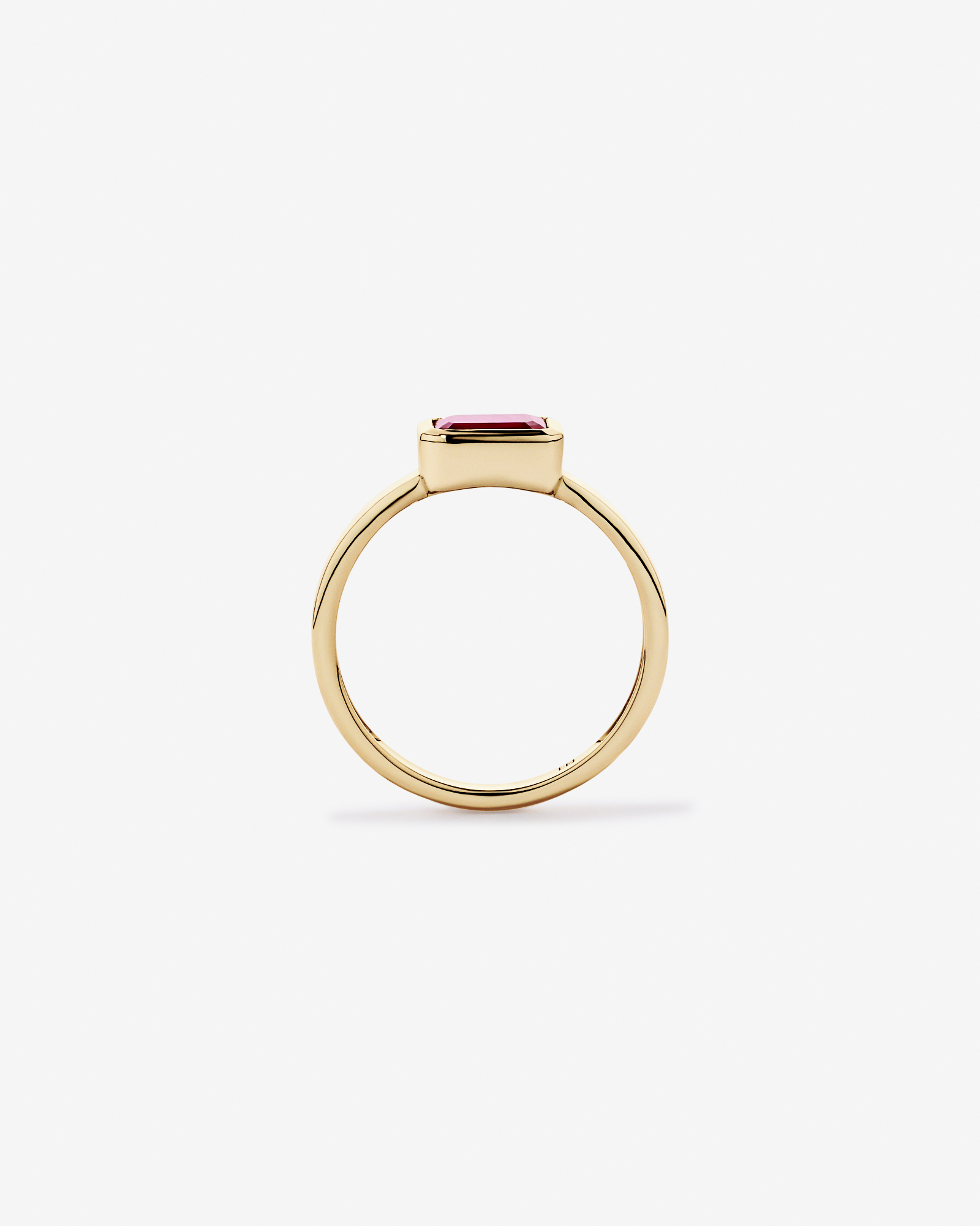 Created Ruby Bezel Ring 10kt Yellow Gold