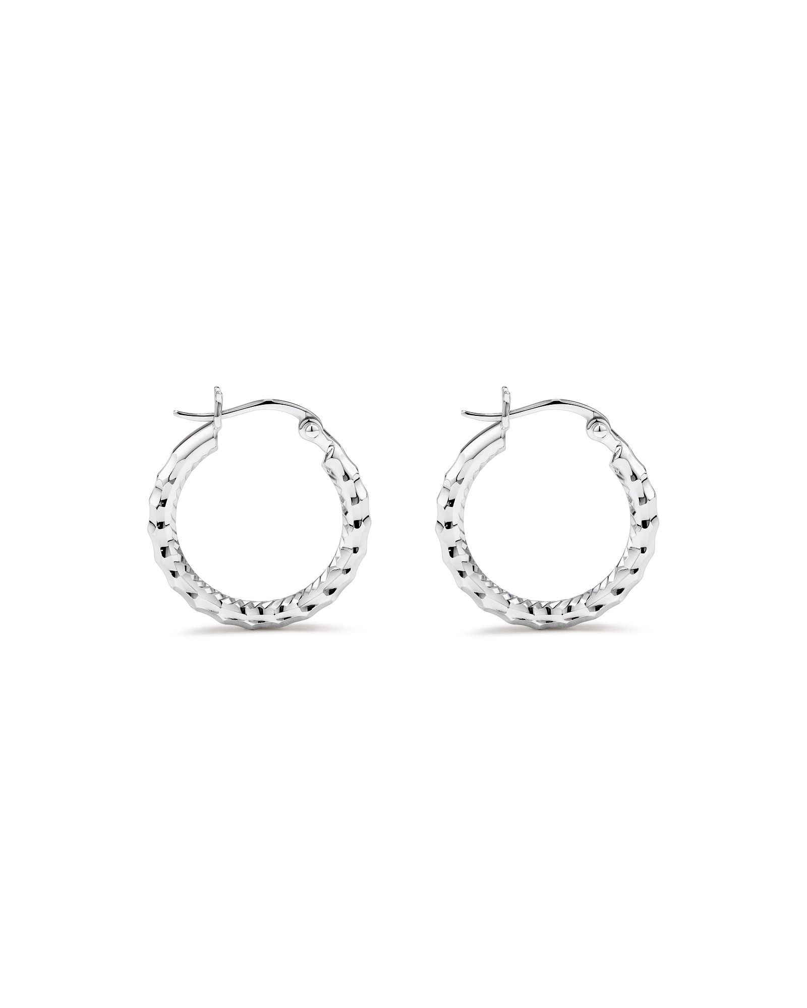 Diamond Cut Texture Hoop Earrings in Sterling Silver