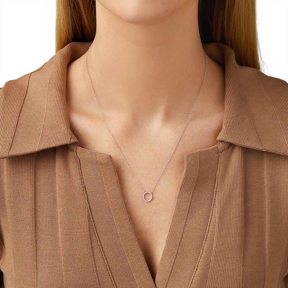 O Initial Necklace with 0.10 Carat TW of Diamonds in 10kt White Gold