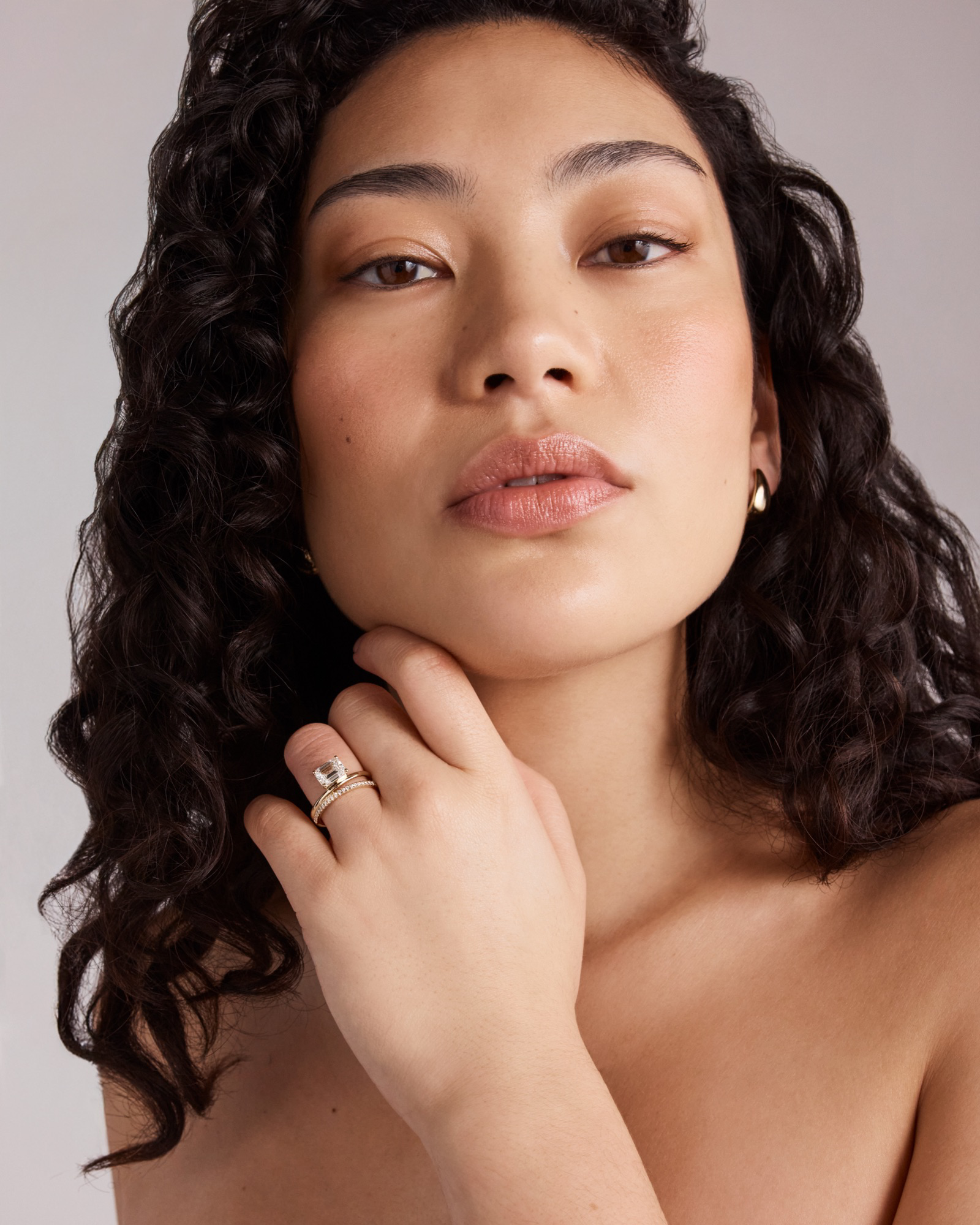 1.88 Carat TW East West Emerald Cut Lab-Grown Diamond Double Band Engagement Ring in 14kt Yellow Gold