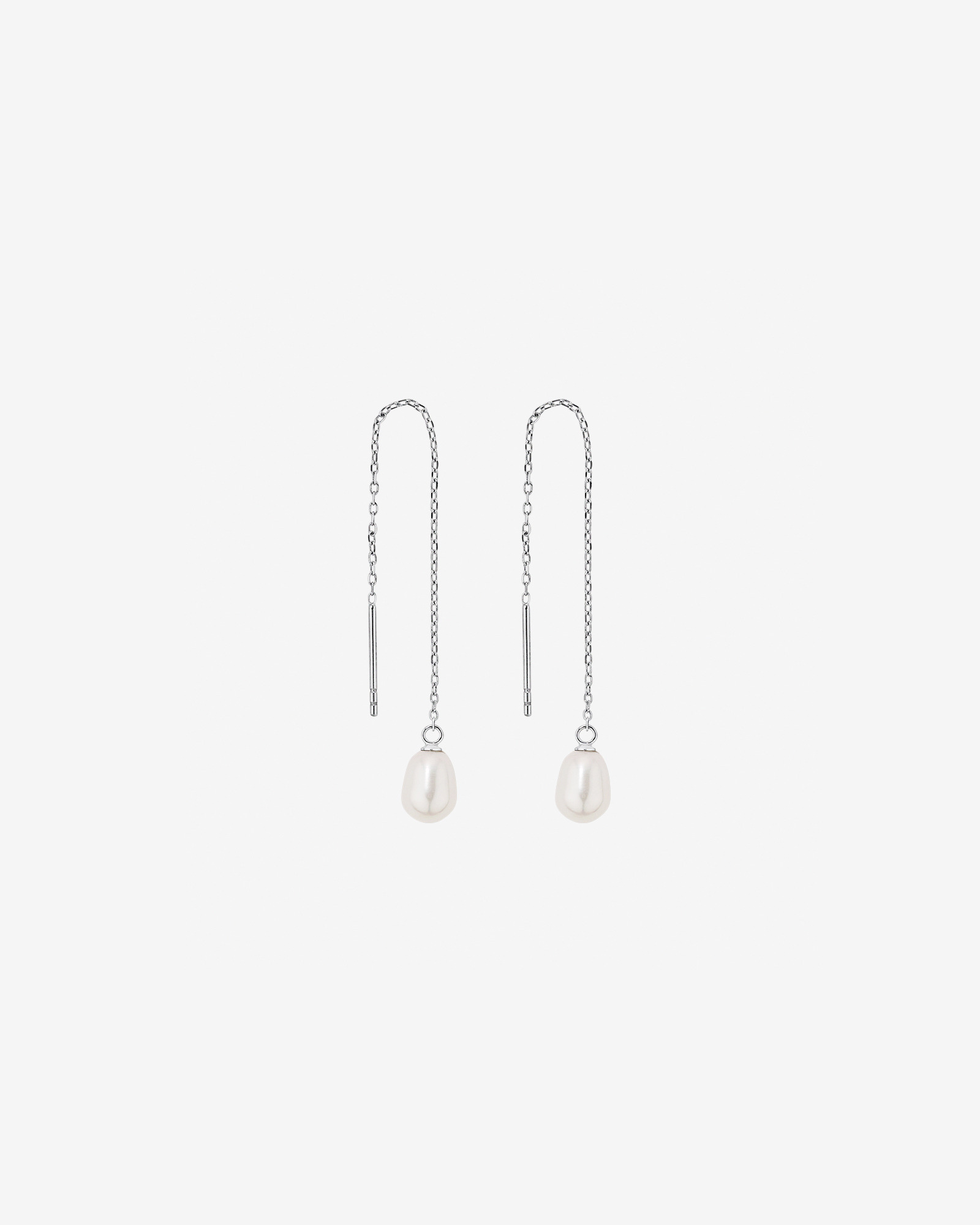 6mm Threader Earrings with Cultured Freshwater Pearls in Sterling Silver