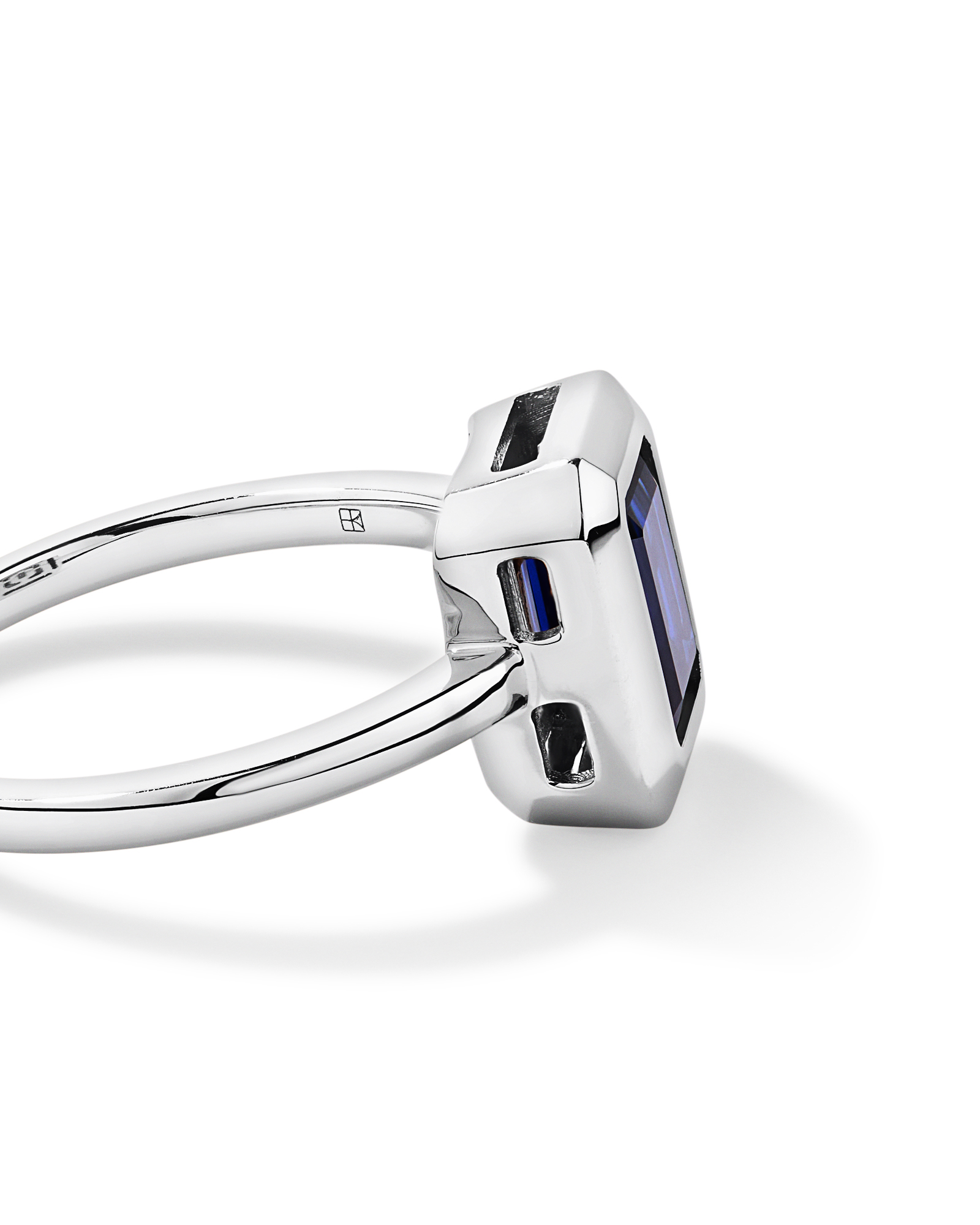 Emerald Cut Created Sapphire Bezel Ring 10kt White Gold