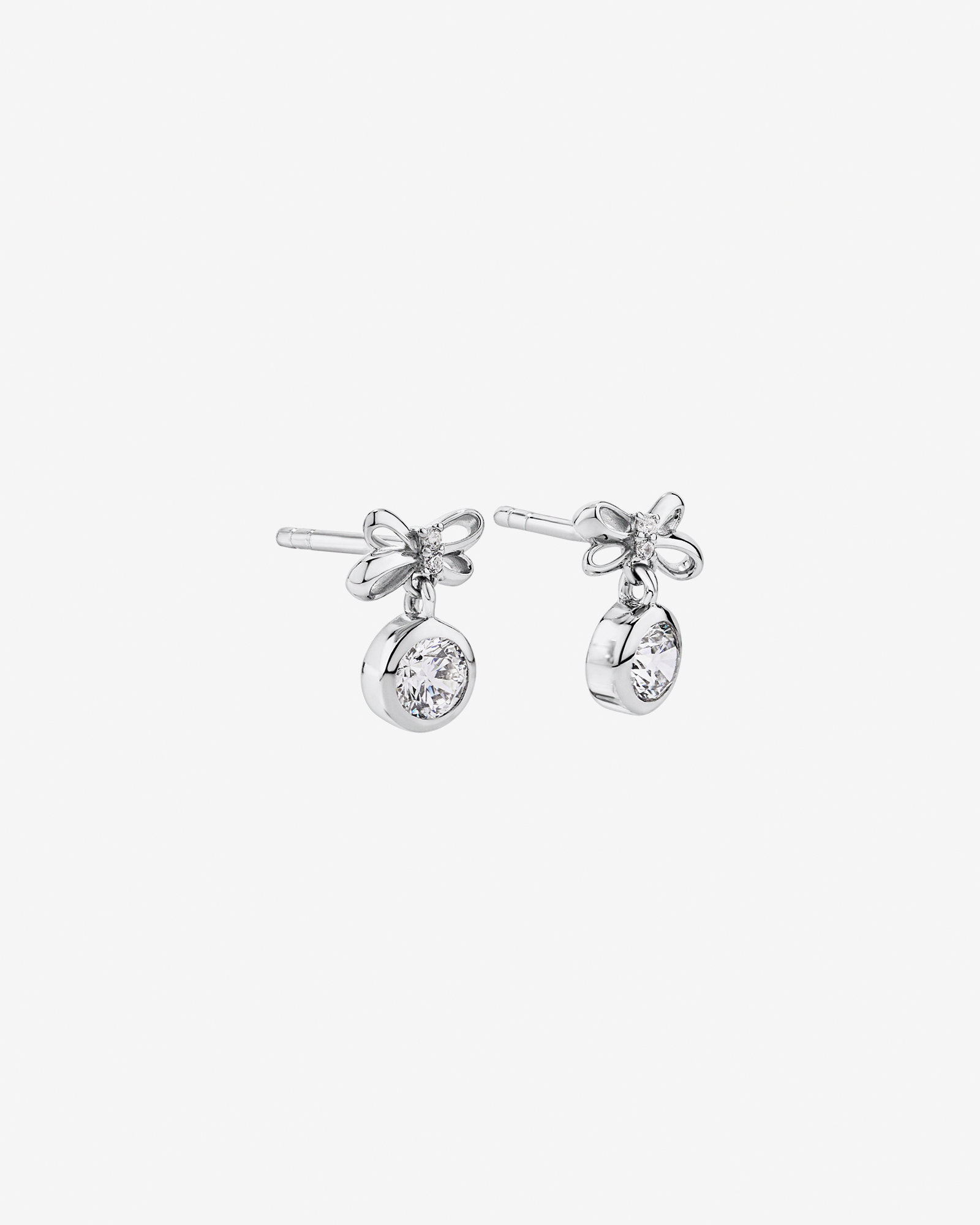 Bow and Bauble Christmas Stud Earrings with Cubic Zirconia in Sterling Silver