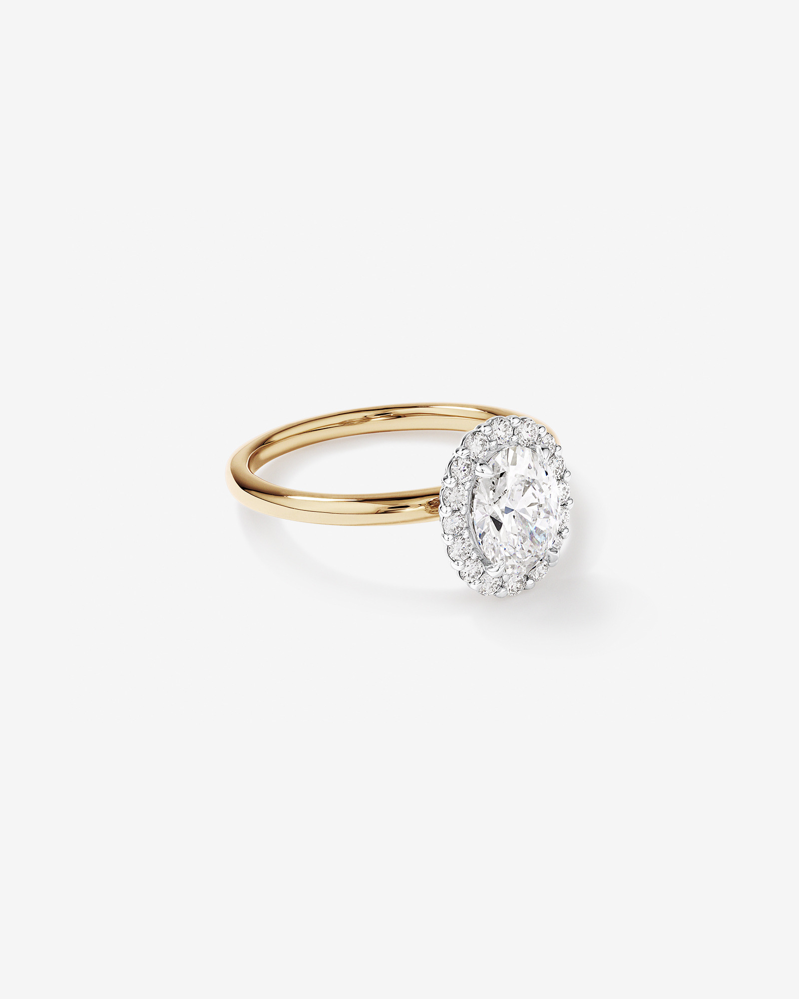 Bague de fiançailles Halo en diamant 1,46 carat TW taillée ovale cultivée laboratoire or jaune et blanc 14 carats