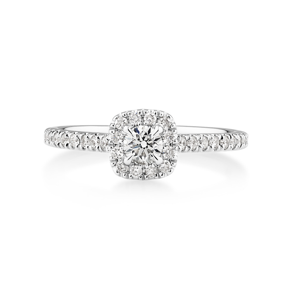 Bague halo en or blanc 14 carats avec diamants ronds brillants de 0,50 carat