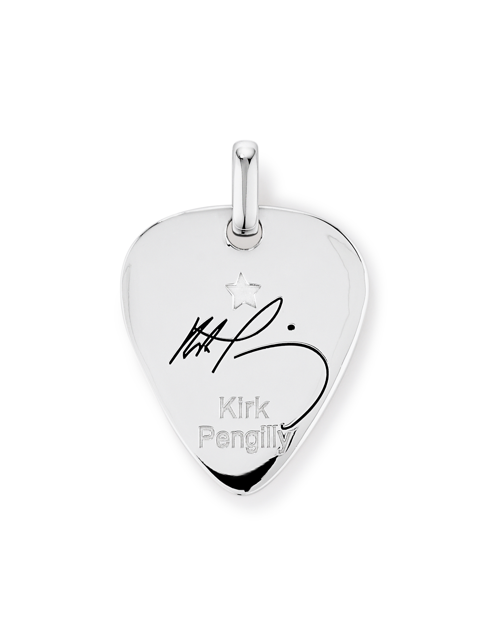 INXS Kick Engraved Guitar Pick Pendant with Chain in Recycled Sterling Silver