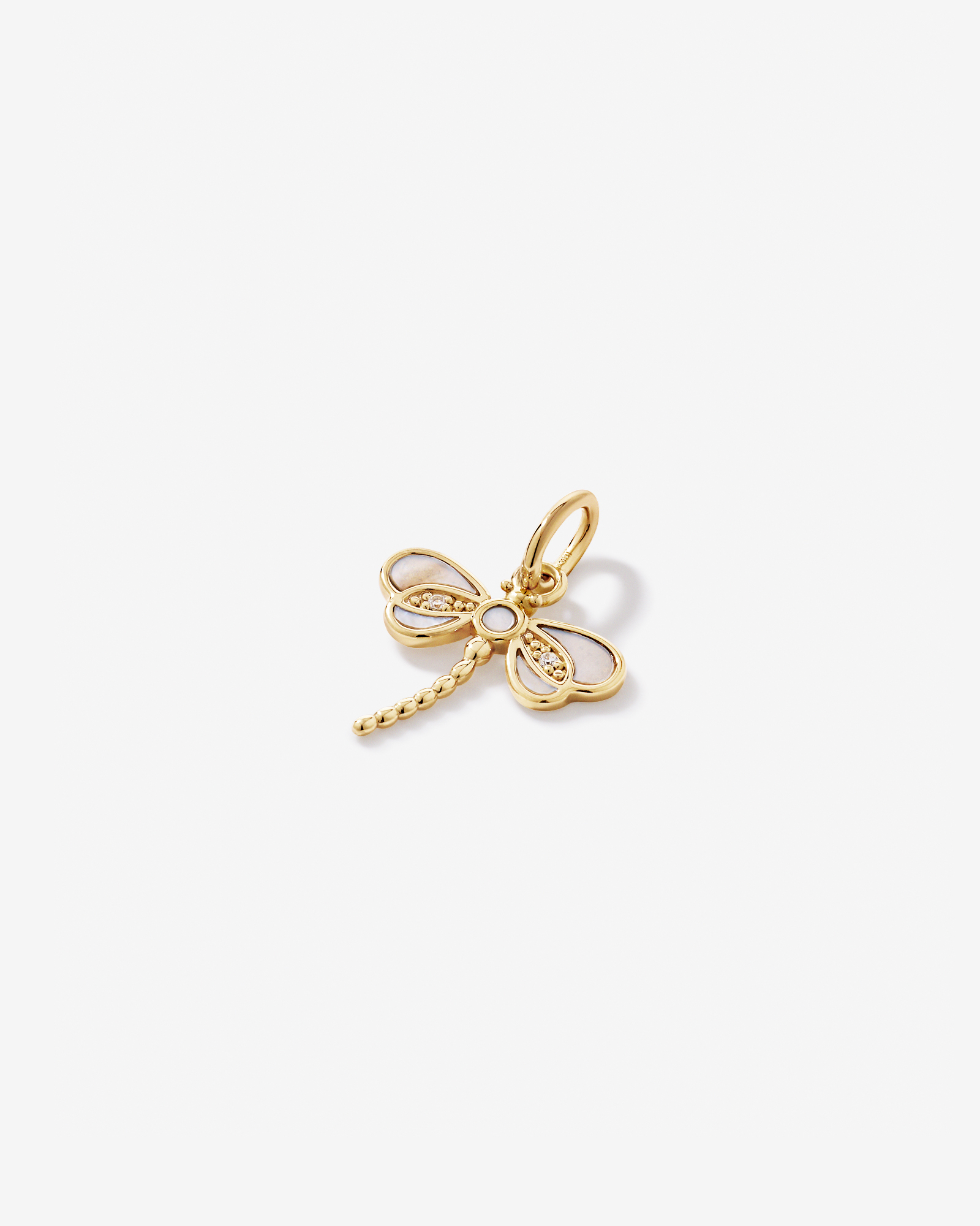 Dragonfly Pendant with Mother of Pearl and Cubic Zirconia in 18kt Yellow Gold Vermeil