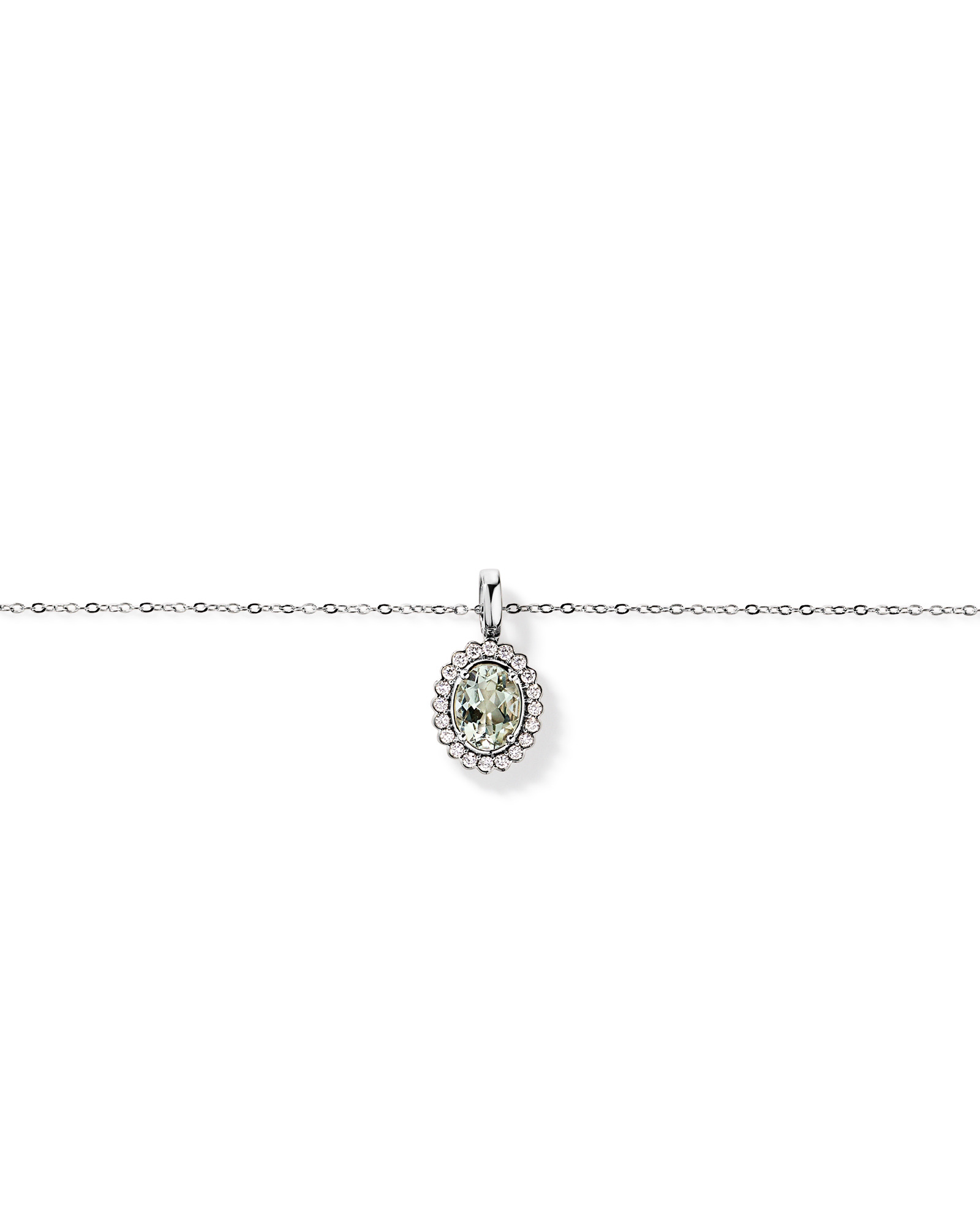 Green Amethyst & 0.20TW of Diamond Halo Pendant with Chain in 10kt Gold