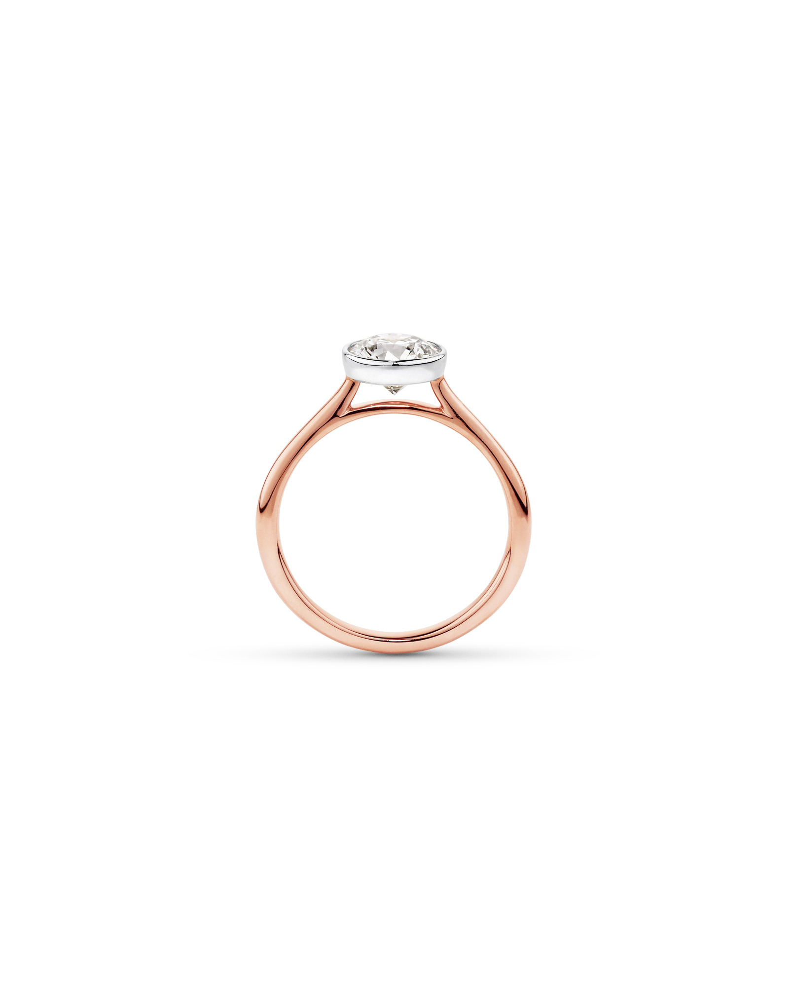 1.25 Carat TW Round Brilliant Laboratory-Grown Diamond Solitaire Bezel Set Engagement Ring in 14kt Rose Gold