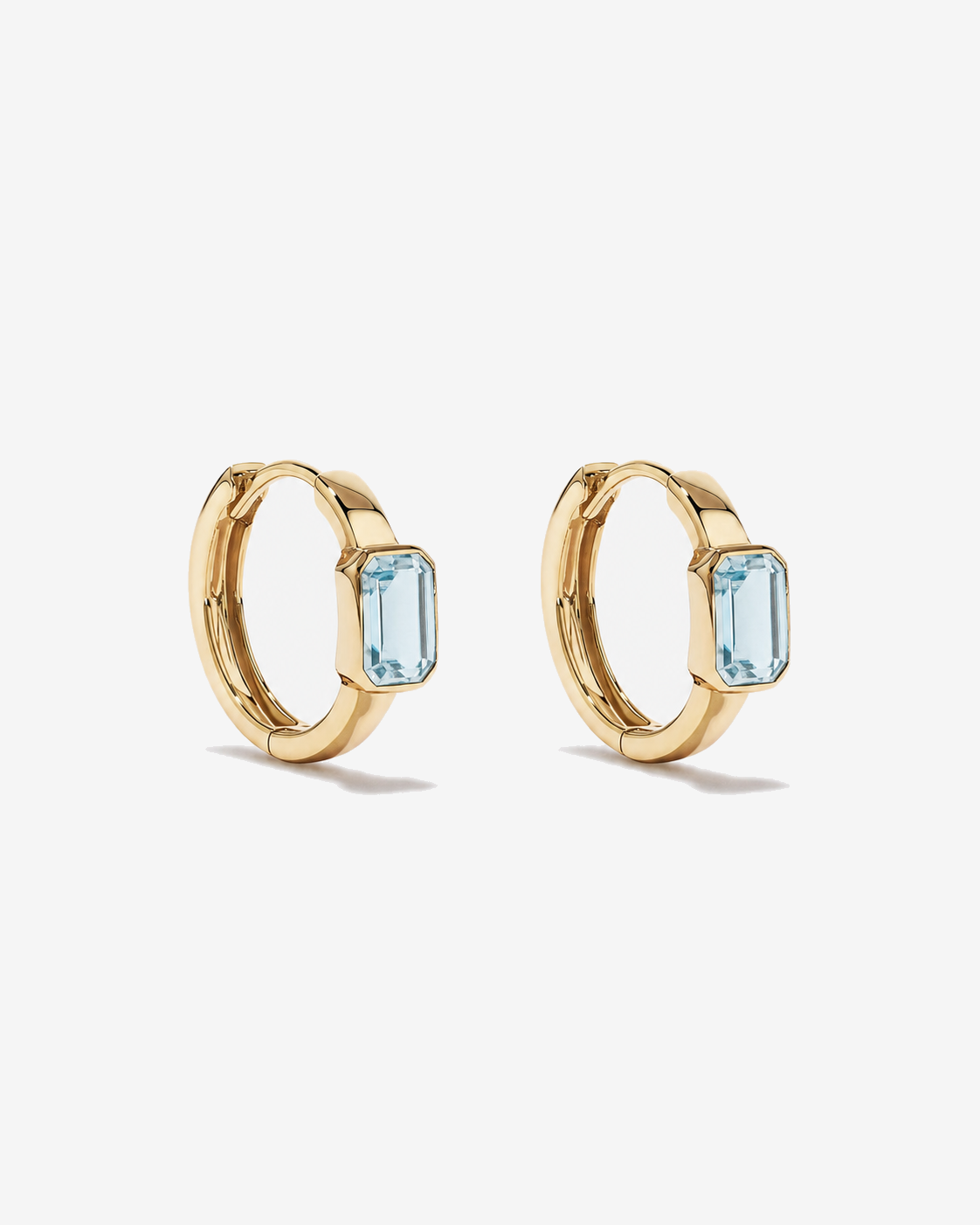 Aquamarine Bezel Huggie Earrings in 10kt Yellow Gold