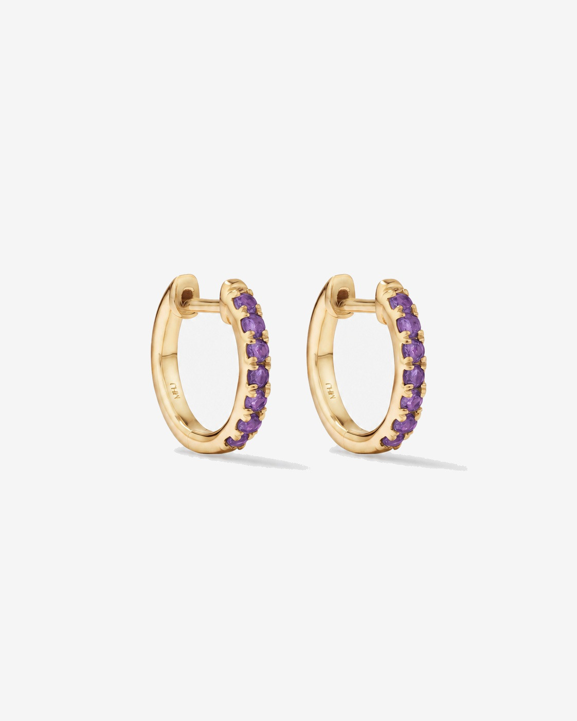 Amethyst Huggie Hoop Earrings in 10kt Yellow Gold